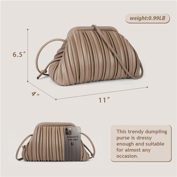 Clutch Purse and Dumpling Bag for Women,Designer Cloud Handbag and Ruched Bag - Picture 6 of 7